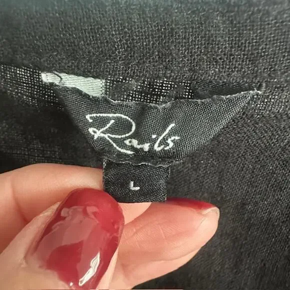 Rails Tara Black Lace Detail Mini Flutter Sleeve Linen Blend Dress Large - Picture 5 of 11